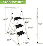 3 Step Ladder, SPIEEK Folding Step Stool with Wide Anti-Slip Pedal, 330lbs Capacity Portable Lightweight Ladders for Home Kitchen Outdoor, White