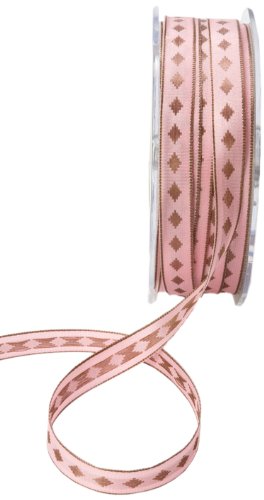 May Arts 3/8-Inch Wide Ribbon, Pink with Brown Diamonds
