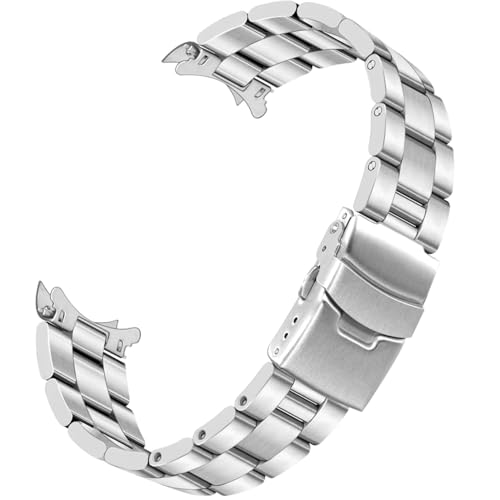YISIWERA 20mm 22mm Stainless Steel Curved End Watch Band Replacement Double FlipLock Buckle Silver Metal Watch Strap Bracelet for Men Women