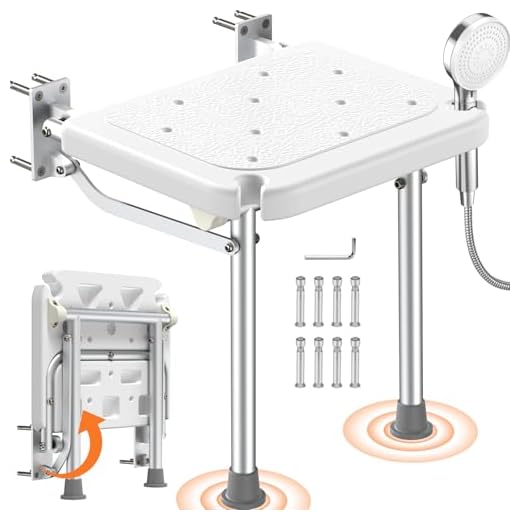 Luckfaith LC13 Folding Wall Mounted Shower Seat - Foldable Seat with High Load Capacity and Non-Slip Feet