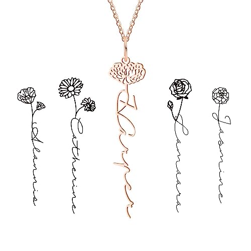lorajewel Personalizzare Donna Collana di fiori di compleanno oro Collana del nome Mamma figlia collana Da 1-12 Pendente Regalo di Natale per la festa della mamma (Oro rosa)