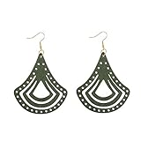 Estilo: TENDENCIA DFDLNL Pendientes para Mujer Conjuntos de Aros Étnicos 7 Colores Pendientes de Gota de Madera Hueca para Mujer Banquete de Boda Negro Rojo Pendientes llamativos   Verde