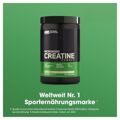 Optimum Nutrition Mikronisiertes Kreatin Pulver, Geschmacksneutral, 634g, 186 Portionen