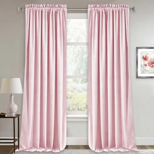 Image of RYB Home Blush Pink Velvet Curtains 90 inches - Soft Velvet Drapes Sunlight Block Window Treatment Sets, Luxury Home Decor Rod Pocket Drapery, Wide 52 x Long 90, 2 Pcs
