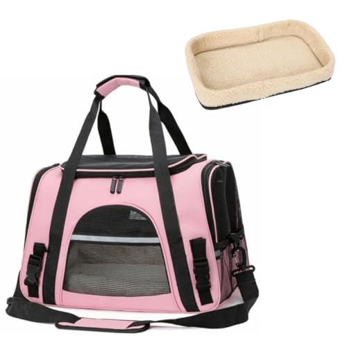 ペットキャリー バッグ ペットバッグ 3way ペット キャリー 猫/犬/うさぎ用小屋 折りたたみ 通気性 臭気がない 車載/ドライブ/キャンピング/旅行/通院/災害避難用 軽量 ペットベッド メッシュ ソフトマット付き(ピンク)