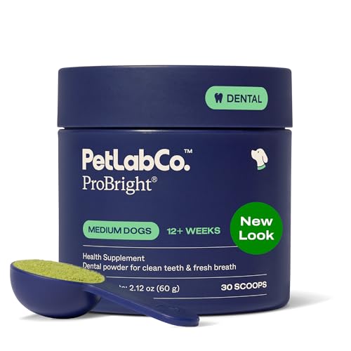 PetLab Co. ProBright Dental Powder - Dog Breath Freshener - Teeth Cleaning Made Easy Targets Tartar & Bad Breath - Formulated for Medium Size Dogs - Packaging May Vary