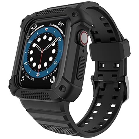 GELISHI Compatible with Apple Watch Band 45mm 44mm 42mm, Men Rugged Protective Case Bumper with Sport Band Military Shockproof Case for Watch Series 8 7 6 SE 5 4 3 2, Black Cover