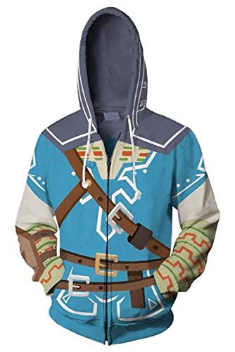 Hibuyer Mens Link 3D Printing Hoodie Hyrule Warriors Zip Up Top Anime Cosplay Costumes Unisex (Small, Style 1)