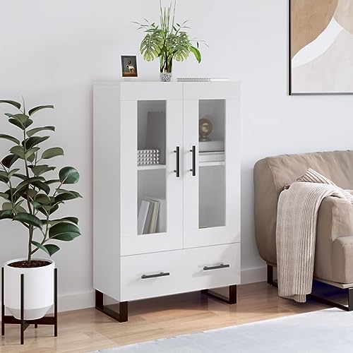 Frdhee Armario auxiliar de esquina para cocina, tablero alto, color blanco brillante, 69,5 x 31 x 115 cm, material de madera, para cocina, comedor, salón, pasillo, fácil montaje