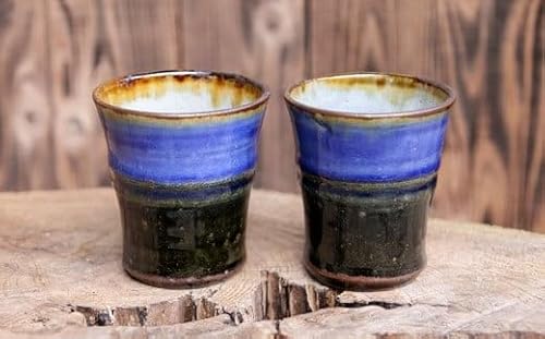 まもる窯 呉須(ごす)釉掻き分けコップ2個組
