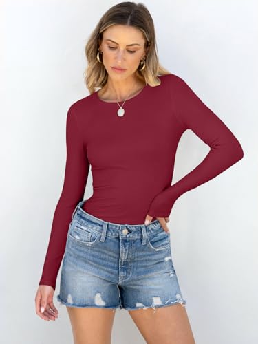 Image of ANRABESS Women Long Sleeve Shirts Rib Knit Slim Fit Tops Basic Tee 2025 Fall Outfits Casual T-Shirt Underscrubs Layer Clothes