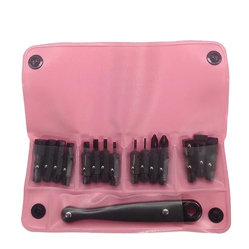 Chapman MFG 1316 PINK All-Purpose Screwdriver Set - 16 Pieces - Includes USA Made SAE Allen Hex, Slotted, Phillips Insert Bits & Mini Ratchet, Soft Vinyl Case, Pocket Size Pack
