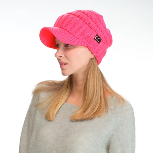 Image of C.C Trendy Warm Oversized Chunky Soft Oversized Ribbed Slouchy Knit Hat with Visor Brim