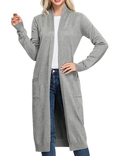 Womens Long Sleeve Split Open Cardigan Knit Long Cardigan Sweaters With Pockets(Xl,Light Gray) #TOP1