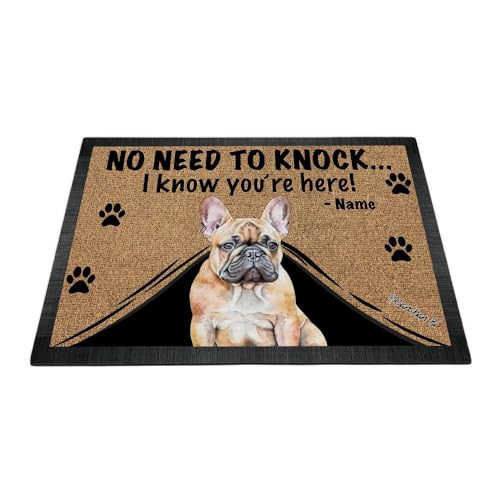 Ganshan Bi Personalized Door Mat with Watercolor Dog French Bulldog Welcome Floor Mat No Need to Knock I Know You're Here Gift for Dog Lover 27.5