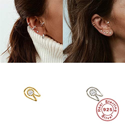 MURUI Hein 1 / 2pcs 925 Sterling Silver Body Bijoux Boucles d'oreilles d'oreille irrégulière personnalisée pour Les Femmes Filles amoureuses 'Faux Oreille de Piercing YC706 (Gem Color : 2pcsSilver3) – vue 5