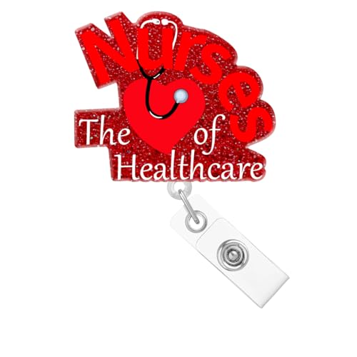 Abamilaka Carretel de crachá de enfermeira The Heart of Healthcare, retrátil, engraçado, suporte de