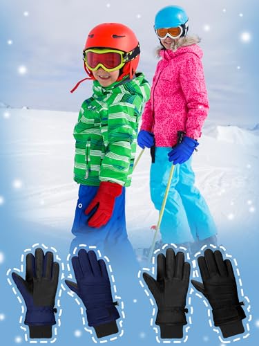 Image of SATINIOR 2 Pairs Kids Waterproof Winter Snow Gloves Ski Gloves for Boy Girl Outdoor Warm Thickening Snowboard