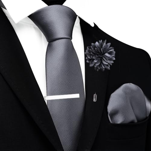 Image of Branduce 3.15 inch（8cm） Solid Formal Tie and Pocket Square Plain Necktie Lapel Pin and Tie Clip Set for Men