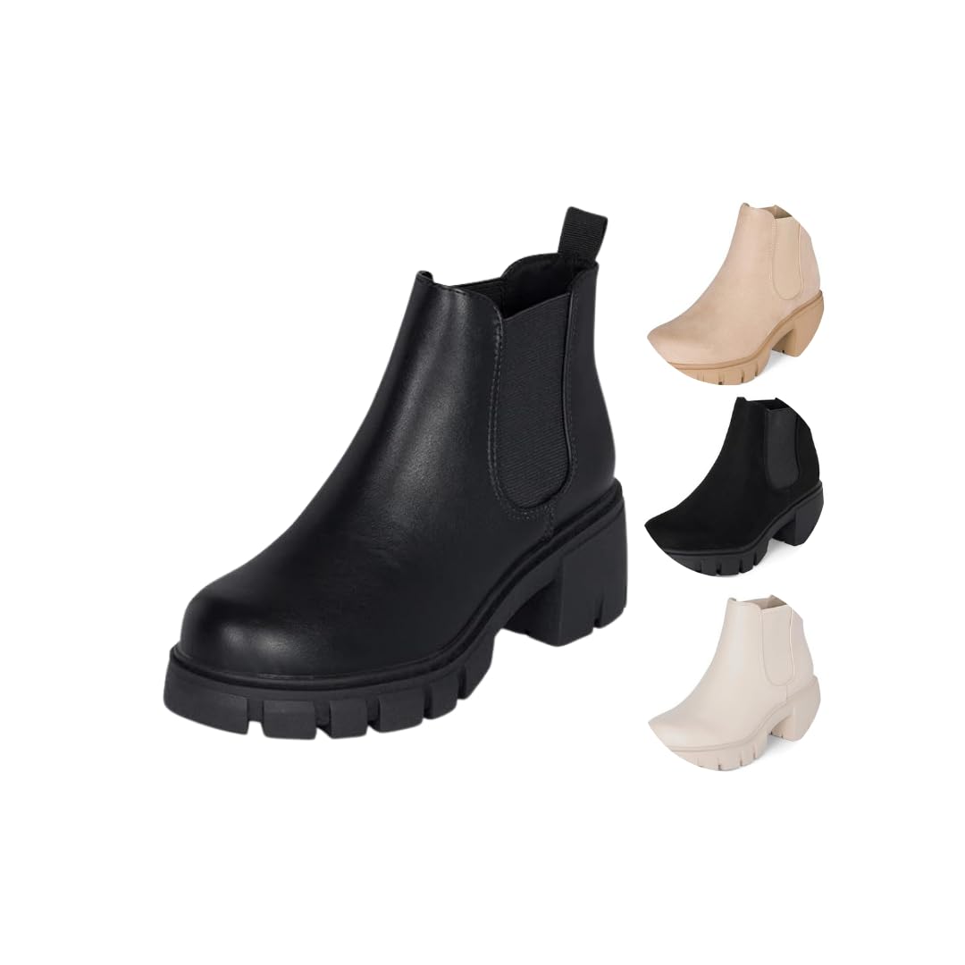 Jtelle : Dance - Womens Platform Ankle Boots Elastic Chunky Block Heel Chelsea Booties Lug Sole Combat Shoes