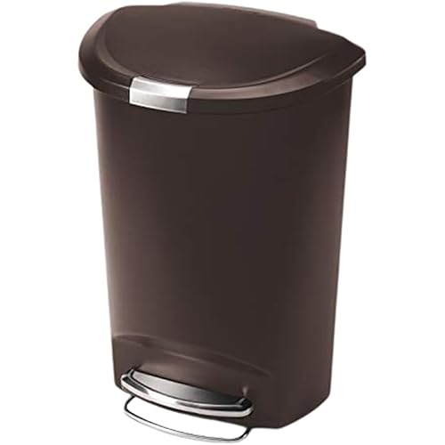 simplehuman 50 Liter / 13 Gallon Semi-Round Kitchen Step Trash Can with Secure Slide Lock, Mocha Plastic