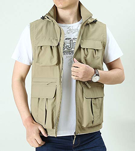 Flygo Men's Utility Casual Hooded Outdoor Work Fishing Travel Photo Vest Jacket with Pockets3