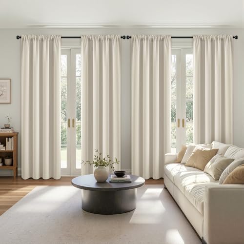 Image of MIULEE 84 Inch Length Cream Beige Blackout Bedroom Curtains Set of 4 | Thermal Curtains for Summer Heat, Light Blocking Privacy Bedroom Window Drapes, Top&Bottom Rod Pocket, Living Room