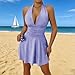 Womens Sundress Summer Beach Vacation Sleeveless Halter Neck A Line Mini Dresses Ruched Solid Color Fashion Outfits S-XL