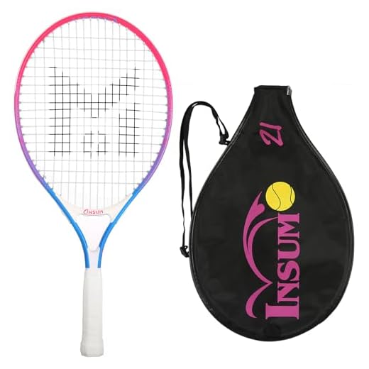 insum 21'' Junior Tennis Racket for Kids Aged 4-6 Y with Strap Bag Tennis Racquet (21inch-Red-Blue)