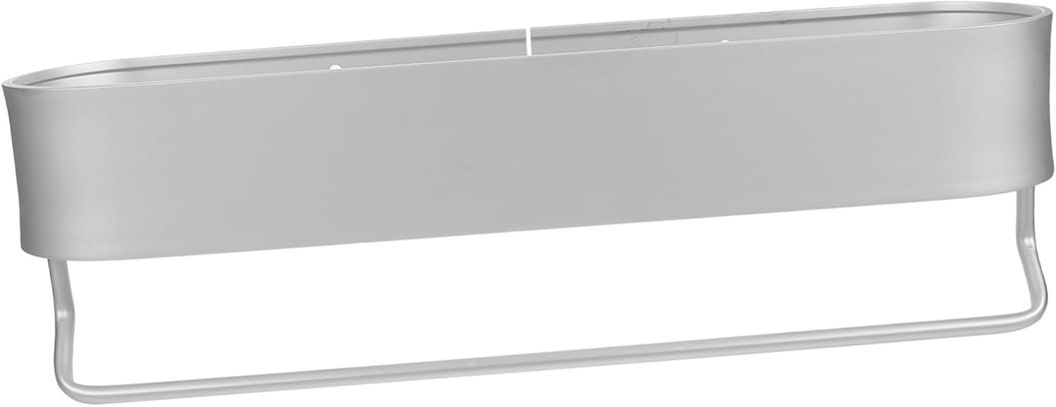 Wall Mounted Aluminum Storage Holder with Towel Stick Punch Tooth Cup and Bottle Brush Carrier Shelf for Bathroom and Kitchen Silver Finish