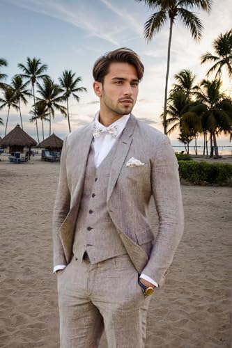 Linen Suits for Men 3 Piece Slim Fit Summer Mens Suit Casual Formal Business Wedding Prom Tuxedo Set3