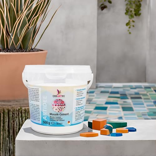 CREARTEC - Mosaik-Cement – Farbe: Weiß - für Mosaikarbeiten an Wänden, Böden oder Möbelstücken, bei denen Mosaiksteine aus Glas, Keramik oder Naturstein verwendet werden - 500g - Made in Germany