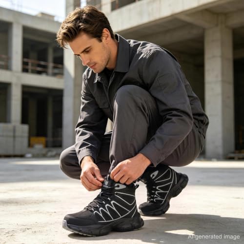 Image of Hogent Steel Toe Shoes for Men Women - Non Slip & Lightweight Work Shoes | Shock Absorption Cushion Sole, Breathable Safety Shoes, Ideal for Construction, Warehouse, Kitchen Work, Food Service