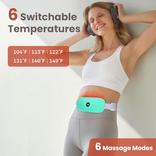 Image of NOWWISH Heating Pad for Period Cramps, Portable Electric Cordless Menstrual Heating Pad Rechargeable with 6 Heat Levels and 6 Massage Modes, Gifts for Women, Dorm Room Essentials for Girls, Green