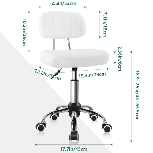 Image of BFTOU White Square Swivel Stool with Wheel for Work SPA Shop Massage Height-Adjustable and Cost-Effective Rolling Stool Chair with Back
