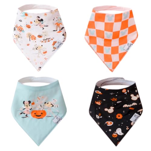 Image of Copper Pearl Baby Bandana Drool Bibs for Drooling and Teething 4 Pack Gift Set Mickey Mouse's Boo Bash