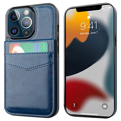 Image of KIHUWEY Compatible with iPhone 13 Pro Case Wallet with Credit Card Holder, Premium Leather Magnetic Clasp Kickstand Heavy Duty Protective Cover for iPhone 13 Pro 6.1 inch(Blue)