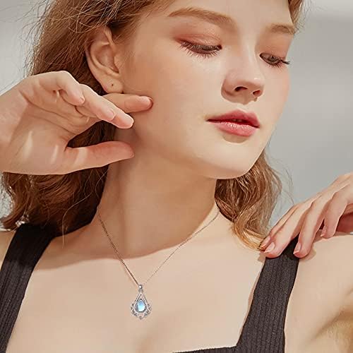 CUOKA MIRACLE Moonstone Necklace for Women 925 Sterling Silver Chakra Lotus Flower Necklace Yoga Lotus Pendant Rainbow Moonstone Lotus Jewellery Gifts for Women Girls Mama Girlfriend