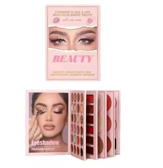 BEMT 5-in-1 Makeup Palette Book – Eyeshadow, Lip Color, Highlighter, Blush & Contour | All-in-One Multi-Shade Face & Lip Makeup Kit