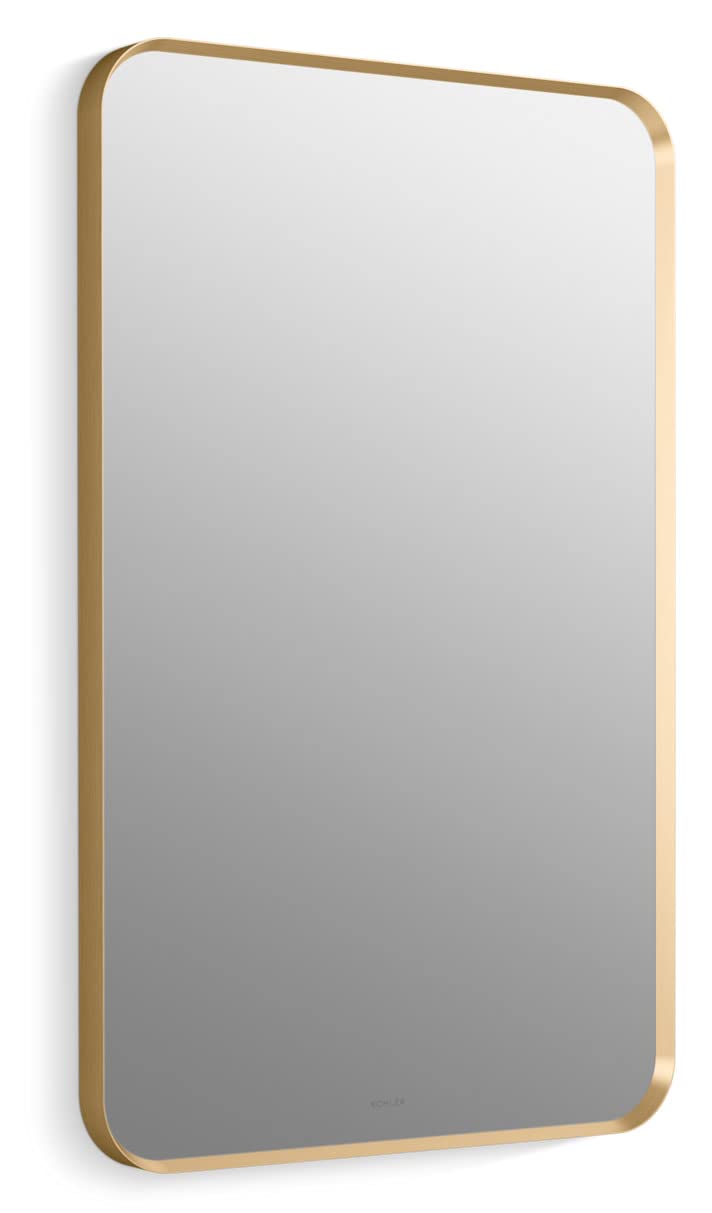Kohler Essential Rectangle Decorative Mirror for Wall 22″x 34″ (560mmX864mm) Modern Brushed Gold Frame with Silver Coated Glass – Mirror for…