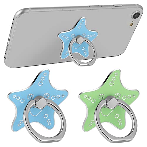 Tiesome 2Pcs Cell Phone Ring Stand Holder, Cute Animal Pattern Painted Metal Finger Stand Kickstand 360°Rotation Phone Ring Holder Stand Ring Hand Grip With Knob Loop (Starfish-Blue Green) #TOP16