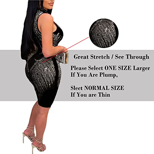 Image of PORRCEY Women's Sexy Rhinestone Lace Sheer Mesh Formal Evening Dress