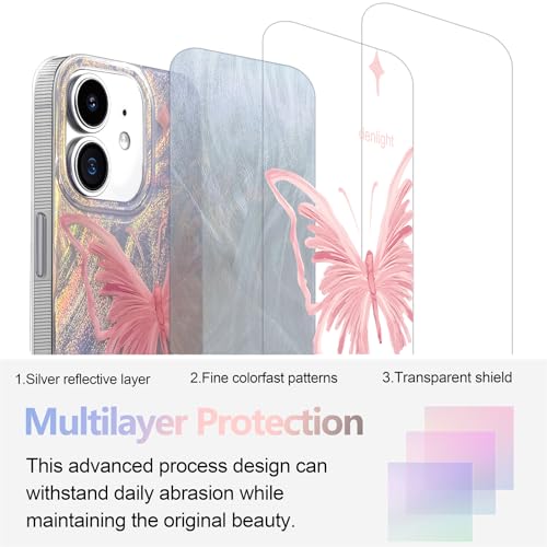I-MGAE-IN-AR Designed for iPhone 12 Case, Designed for iPhone 12 Pro Case,Cute Trendy Soft Slim TPU Shockproof Protective Pale Pink Butterfly Phone Cases Cover for Women Girls Aesthetic Glitter by I-MGAE-IN-AR - Used condition - Image 3