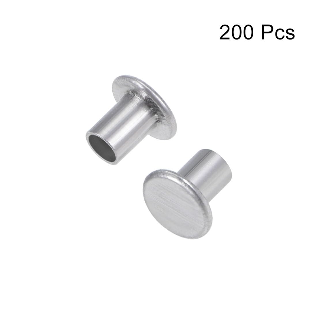 #US 200Pcs 3mm X 4mm Aluminum Flat Head Semi-Tubular Rivets Silver