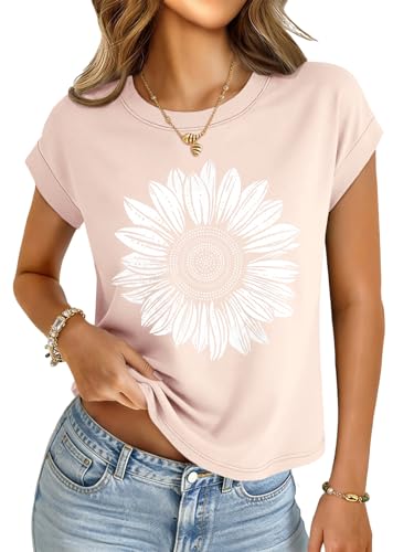 Image of UNCLECAT Womens Crop Tops Loose Fit Cap Short Sleeve Summer Tee