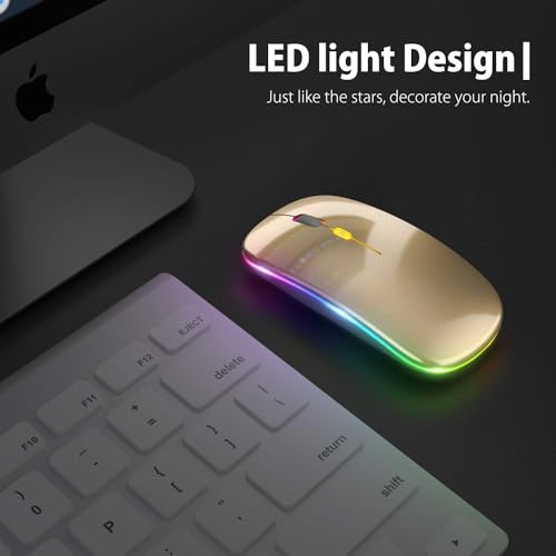 Image of LED Wireless Mouse, Slim Silent Mouse 2.4G Portable Mobile Optical Office Mouse with USB & Type-c Receiver, 3 Adjustable DPI Levels for Notebook, PC, Laptop, Computer (Gold)