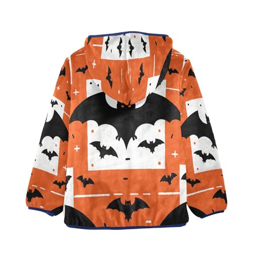 Halloween Bats on Orange Background Toddler Fleece Jacket Girl Boys Hooded Fleece Jacket Coat2