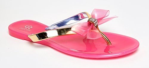 Bamboo HAWAII-07 / Cape Robbins DULCE-36 Rhinestone Bow Detail Slip On Flat Jelly Thong Flip Flop Sandal