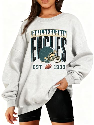 Football Sweatshirt Women Game Day Sweatshirts Football Team Fans Pullover Shirt Graphic Long Sleeve Gift Tops Light Grey Medium
