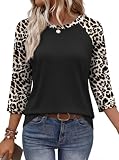 3/4 Length Sleeve Womens Tops Baseball Shirt Women Cheetah Print Top Summer Outfits Playeras para Mujer Tees Women's T-Shirts Clothing Blouses Leopard M